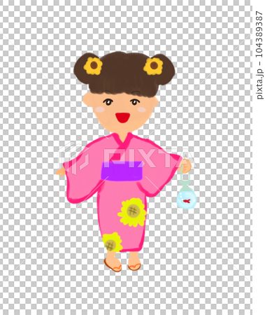 穿著粉色浴衣的可愛女孩 104389387