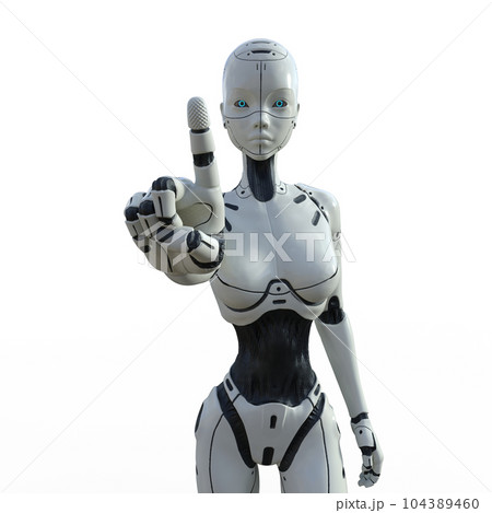 指差すAIロボット　女性型アンドロイド　perming3DCG イラスト素材 104389460