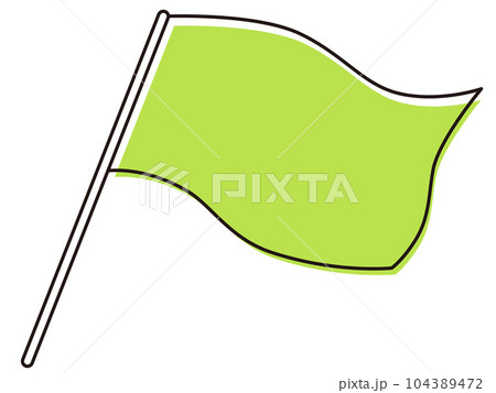シンプルで使いやすい風にたなびく大きな旗 グリーン色 シンプルで使いやすい風にたなびく大きな旗 グリーン色 104389472