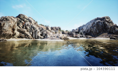 water level to the steep coastal cliffs of the coast of the sea lagoon water level to the steep coastal cliffs of the coast of the sea lagoon 104390111
