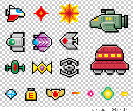 横シューティングゲーム風ドット絵　戦闘機 104391379