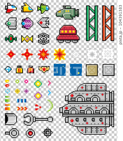 横シューティングゲーム風ドット絵　素材 104391383