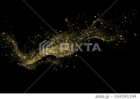 Texture of gold glitter, on a black background. Abstract golden color particles, confetti glitter explosion. Festive background. 104391394