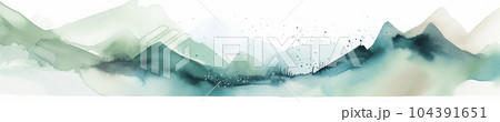 緑の山の端の水彩　AI画像 104391651