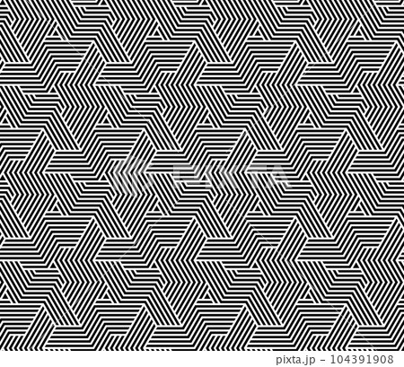 Abstract geometric pattern with stripes, lines. Seamless vector background. White and black ornament. Simple lattice graphic design. Abstract geometric pattern with stripes, lines. Seamless vector background. White and black ornament. Simple lattice graphic design. 104391908