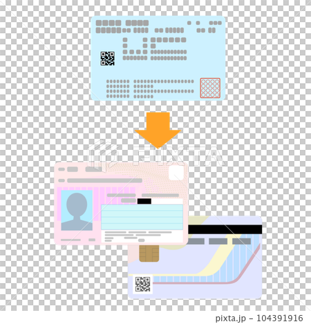 Various insurance cards and My Number Card Japan 104391916