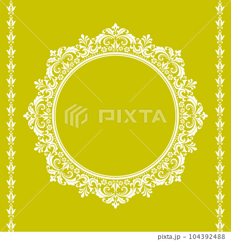 Decorative frame Elegant vector element for design in Eastern style, place for text. Floral yellow and white border. Lace illustration for invitations and greeting cards 104392488