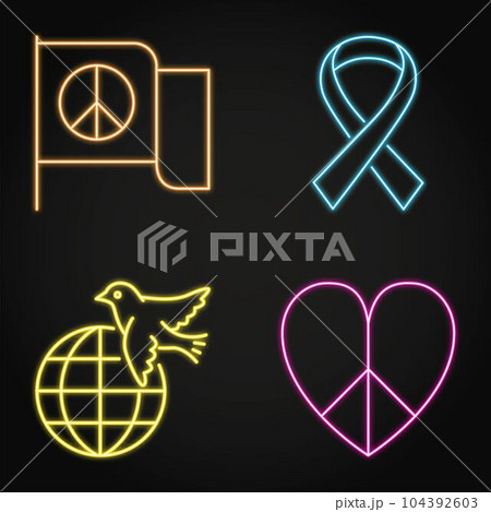 Pacifism and peace neon icon set 104392603