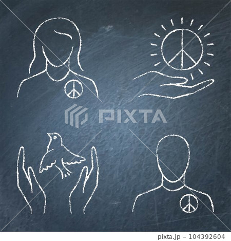 Pacifism and peace chalkboard icon set 104392604