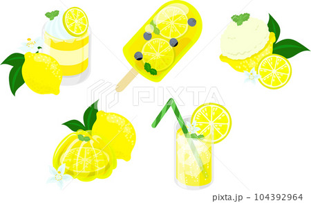 シャーベットやゼリーやジュースなどの、可愛いくて爽やかなレモンスイーツのアイコンセットです。 シャーベットやゼリーやジュースなどの、可愛いくて爽やかなレモンスイーツのアイコンセットです。 104392964