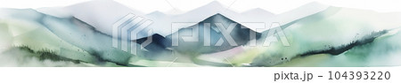 緑の山の端の水彩　AI画像 104393220