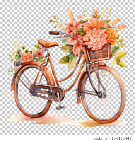 Cute watercolor bicycle with flowers.のイラスト素材