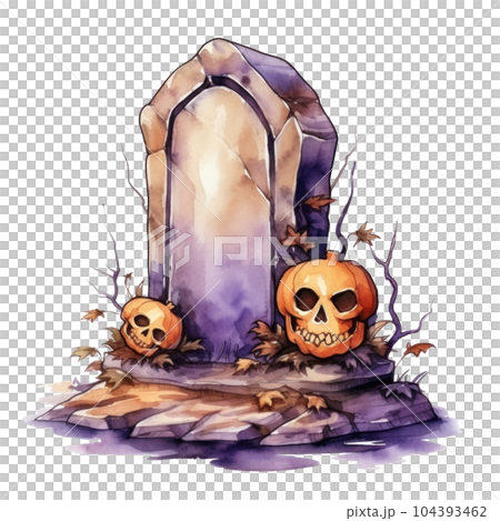 Watercolor halloween cute cartoon tombstone isolated. Illustration AI Generative 104393462