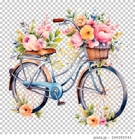 Cute watercolor bicycle with flowers.のイラスト素材 [104393541