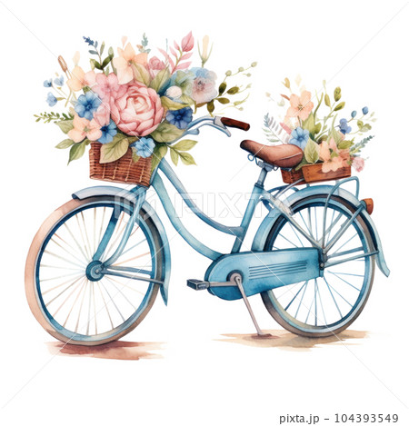 Cute watercolor bicycle with flowers.のイラスト素材