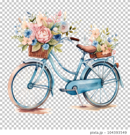 Cute watercolor bicycle with flowers.のイラスト素材