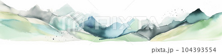 緑の山の端の水彩　AI画像 104393554