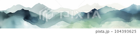 緑の山の端の水彩　AI画像 104393625