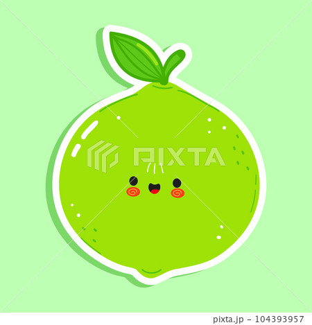 Cute sticker Lime character. Vector hand drawn cartoon kawaii character illustration icon. Isolated on green background. Lime character concept 104393957