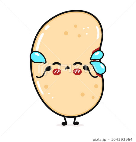 Crying Bean character. Vector hand drawn cartoon kawaii character illustration icon. Isolated on white background. Sad soy Bean character concept Crying Bean character. Vector hand drawn cartoon kawaii character illustration icon. Isolated on white background. Sad soy Bean character concept 104393964