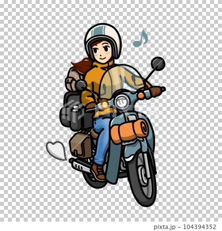 Illustration of a woman doing long-distance touring on a small bike Illustration of a woman doing long-distance touring on a small bike 104394352