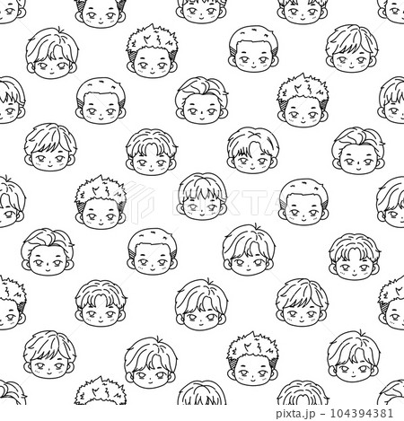 Illustration, Outline cartoon of boy head pattern on empty background Illustration, Outline cartoon of boy head pattern on empty background 104394381