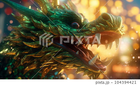 Green wooden Chinese dragon. Symbol of 2024 Green wooden Chinese dragon. Symbol of 2024 104394421