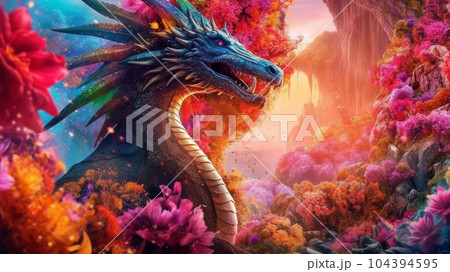 rainbow dragon. Generative AI 104394595