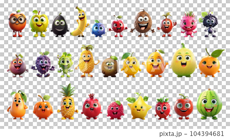 Cute Fruits Happy Cartoon Characters Set Cute Fruits Happy Cartoon Characters Set 104394681