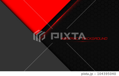 Abstract red grey triangle overlap on dark hexagon mesh pattern with blank space design modern futuristic technology background vector 104395040
