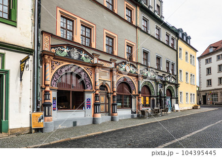 Historic Theater Im Gewolbe building on the market square of Weimar, Germany Historic Theater Im Gewolbe building on the market square of Weimar, Germany 104395445