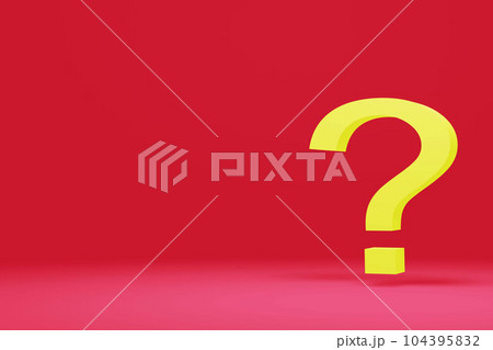 yellow question mark on plain red background, 3d illustration 104395832