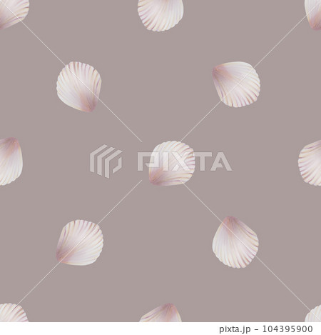 Watercolor seamless pattern with shells. Hand painting clipart underwater life objects on a white isolated background. For designers, decoration, postcards, wrapping paper, scrapbooking, covers, 104395900