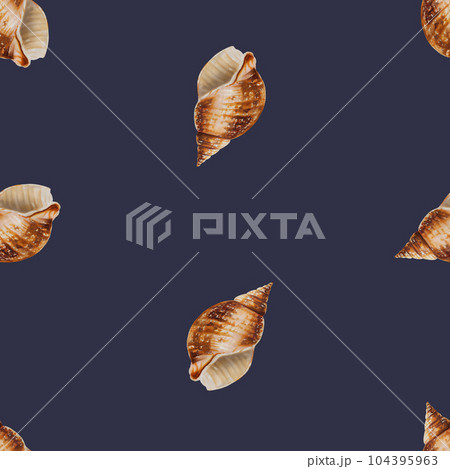 Watercolor seamless pattern with shells. Hand painting clipart underwater life objects on a white isolated background. For designers, decoration, postcards, wrapping paper, scrapbooking, covers, 104395963