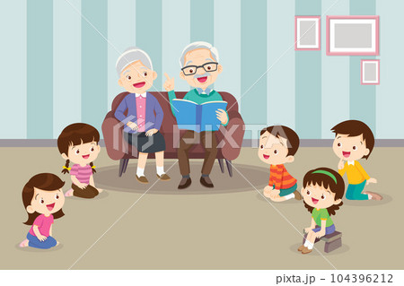 children listen dad mom grandparents reading book on sofa children listen dad mom grandparents reading book on sofa 104396212