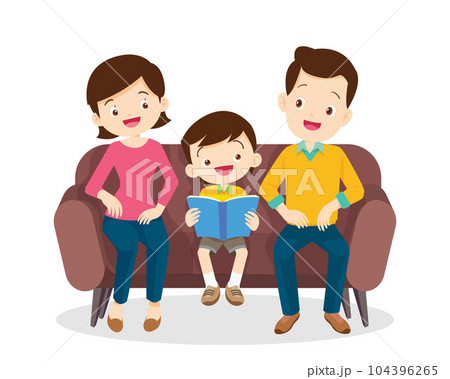 boy and family reading book together 104396265