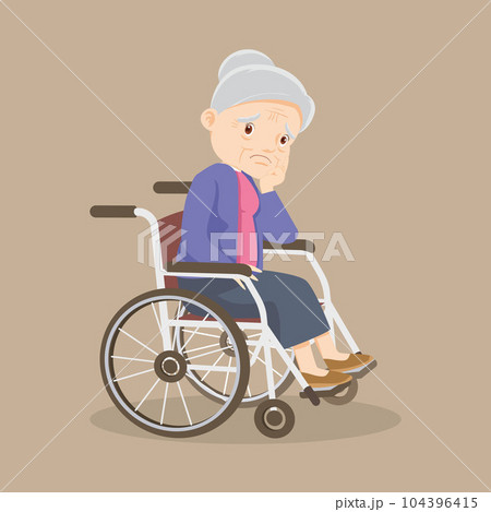 elderly old woMan is sitting in a wheelchair.senior female patient in wheelchair 104396415