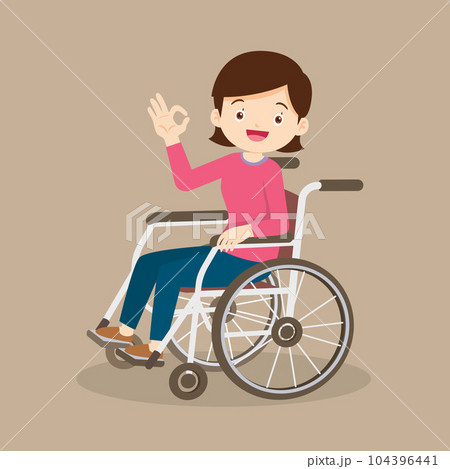 Woman is sitting in a wheelchair.female patient in wheelchair 104396441