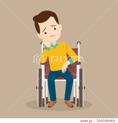 Young Man is sitting in a wheelchair male patient in wheelchair 104396469
