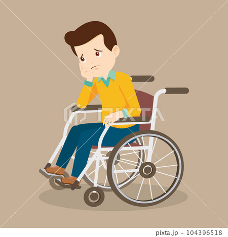 Young Man is sitting in a wheelchair male patient in wheelchair 104396518