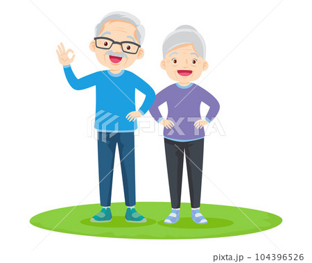 Elderly couple practicing yoga. Active Grandparents doing exercises 104396526