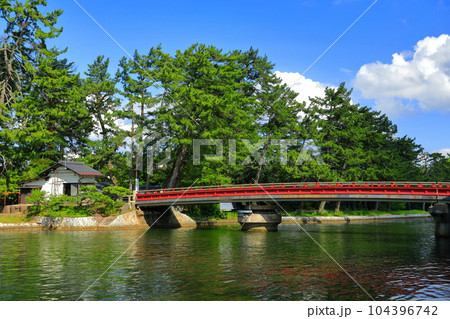 【京都府】晴天の天橋立の廻旋橋 104396742