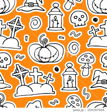 Doodle Halloween, Day of the Dead seamless pattern Doodle Halloween, Day of the Dead seamless pattern 104397004