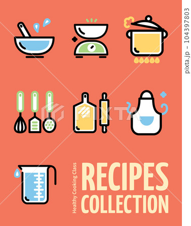 Healthy Cooking Class Recipes Collection Placard Poster Banner Card Template. Vector 104397803