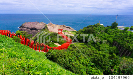 赤い鳥居が並ぶ元乃隅神社 104397966