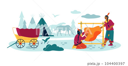 Life of an American tribe - modern colored vector illustration Life of an American tribe - modern colored vector illustration 104400397