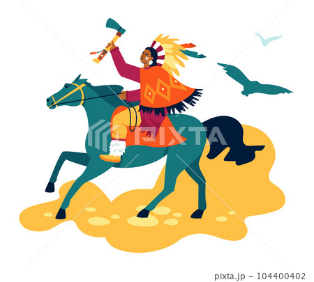 Warrior with tomahawk - modern colored vector illustration 104400402