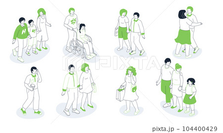 Diversity of people - line design style isometric illustration set 104400429