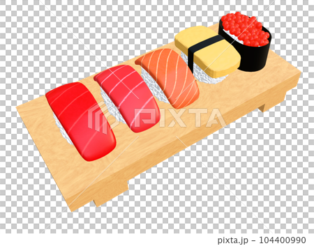 にぎり寿司の3Dイラストのセット にぎり寿司の3Dイラストのセット 104400990