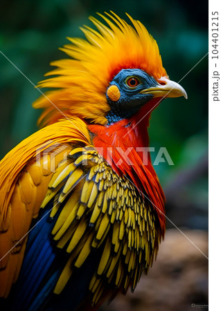 Close up of colorful bird with feathers on it's head. Generative AI 104401215